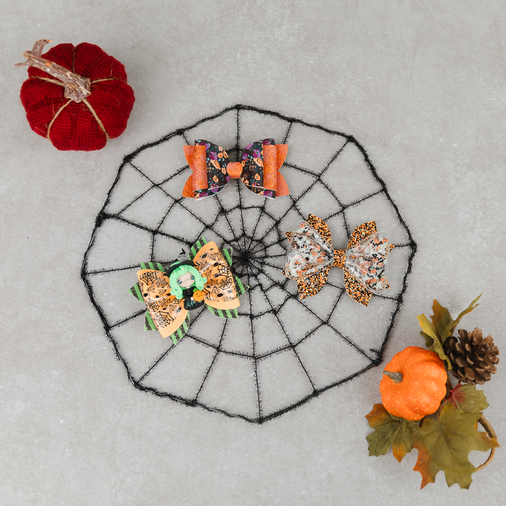 Trio of hairbows in a fall display