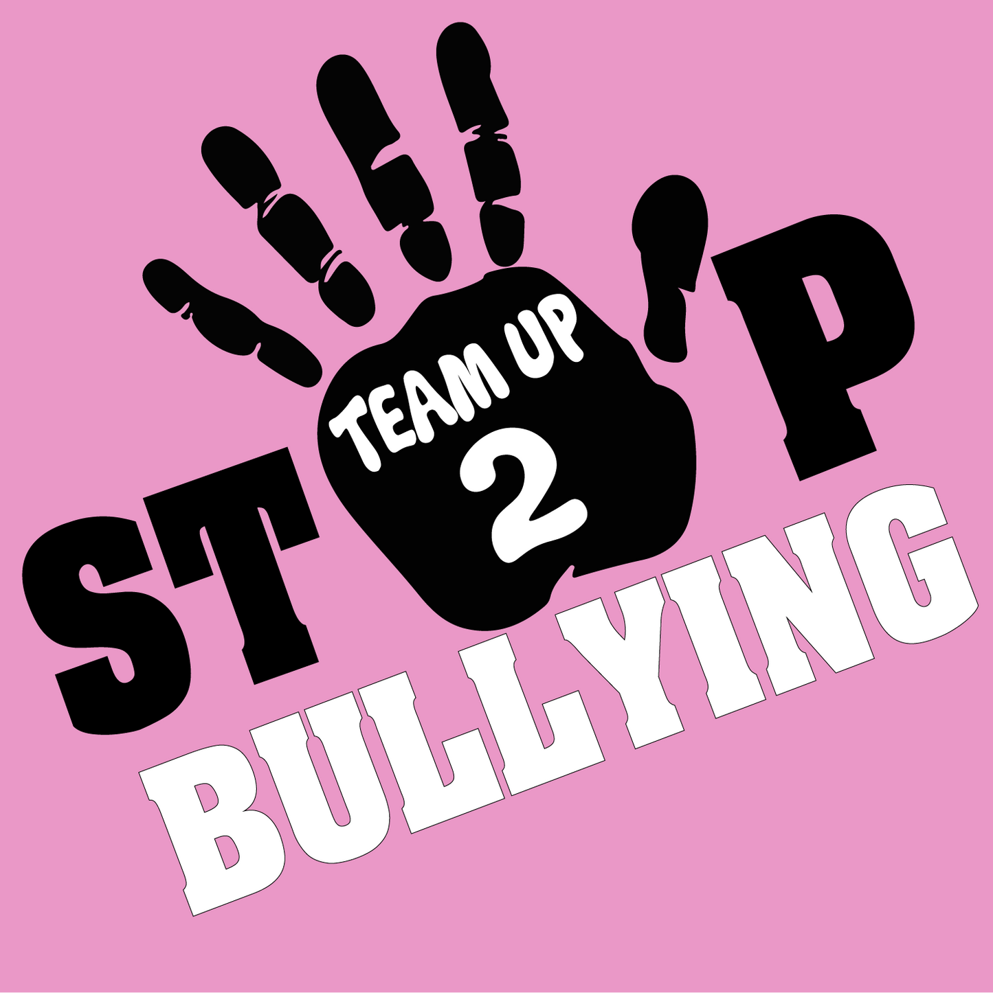 Pink Shirt with Hand print Team up to Stop Bullying